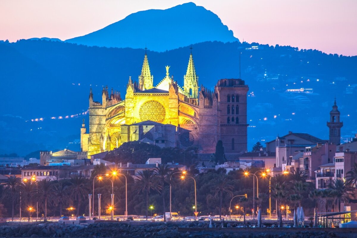 Palma cathedral at dusk mallorca