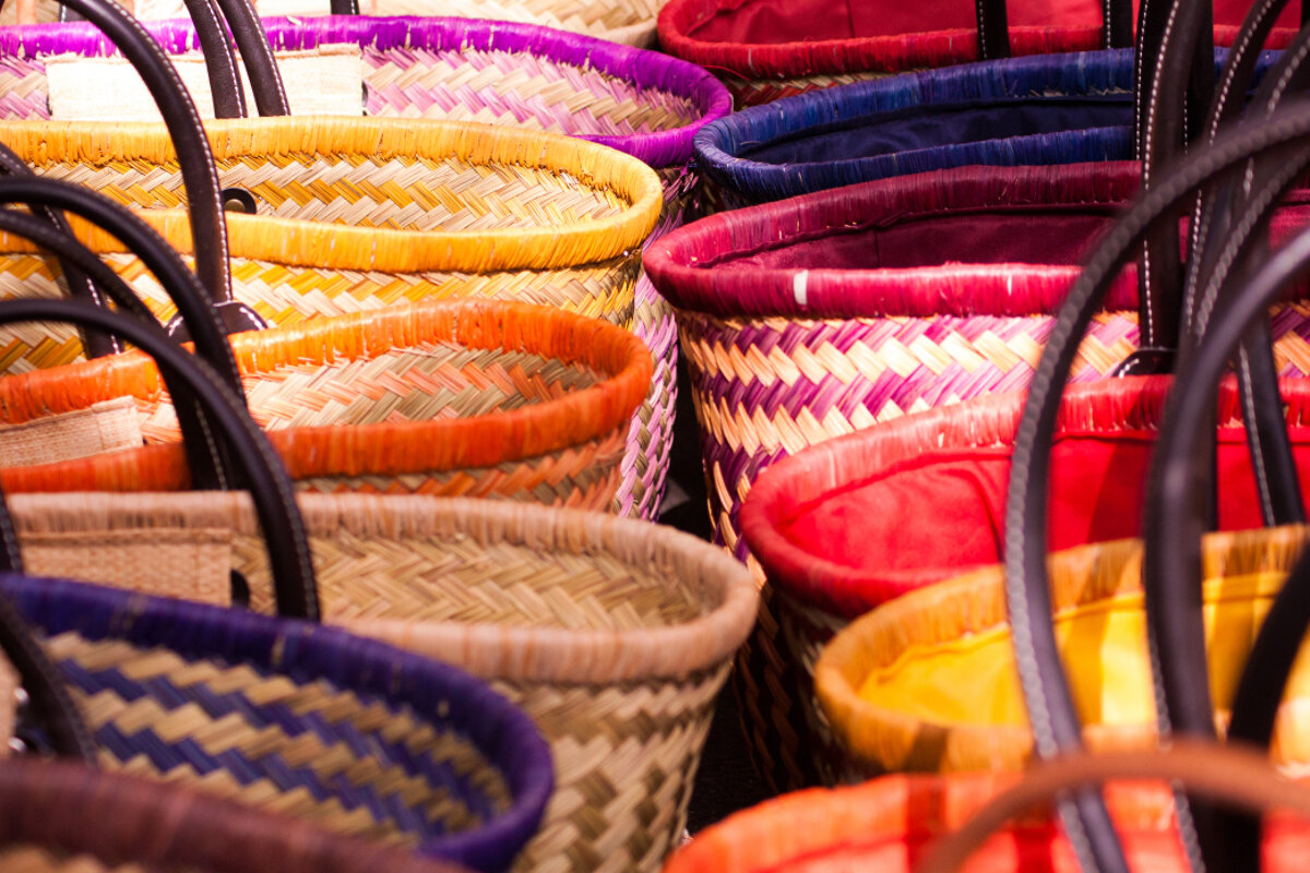 colourful baskets in sineu market mallorca