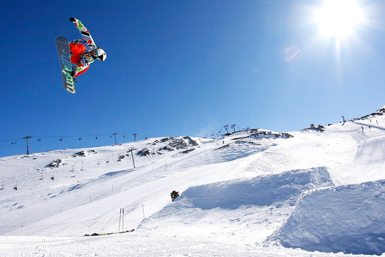 The winter snowpark in Les Deux Alpes