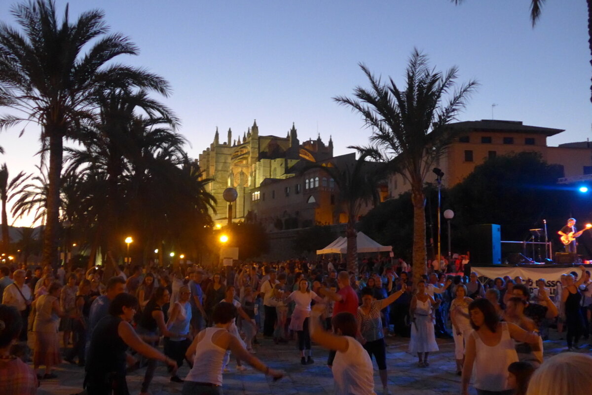 folk dancing before the nit de foc celebrations in palma de mallorca