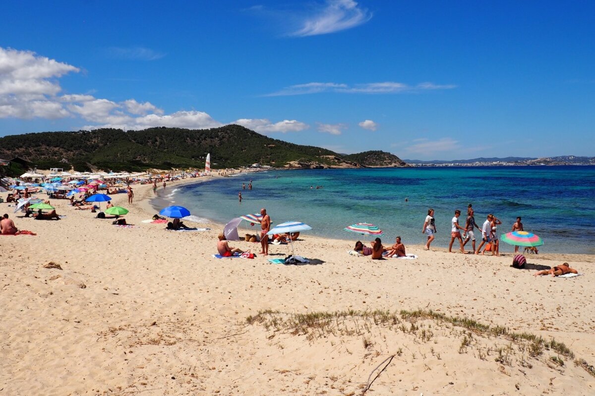 Es Cavallet beach in summer  southern ibiza