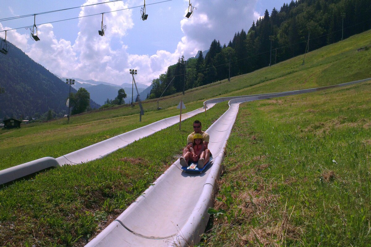 luging on the hill in morzine in summer