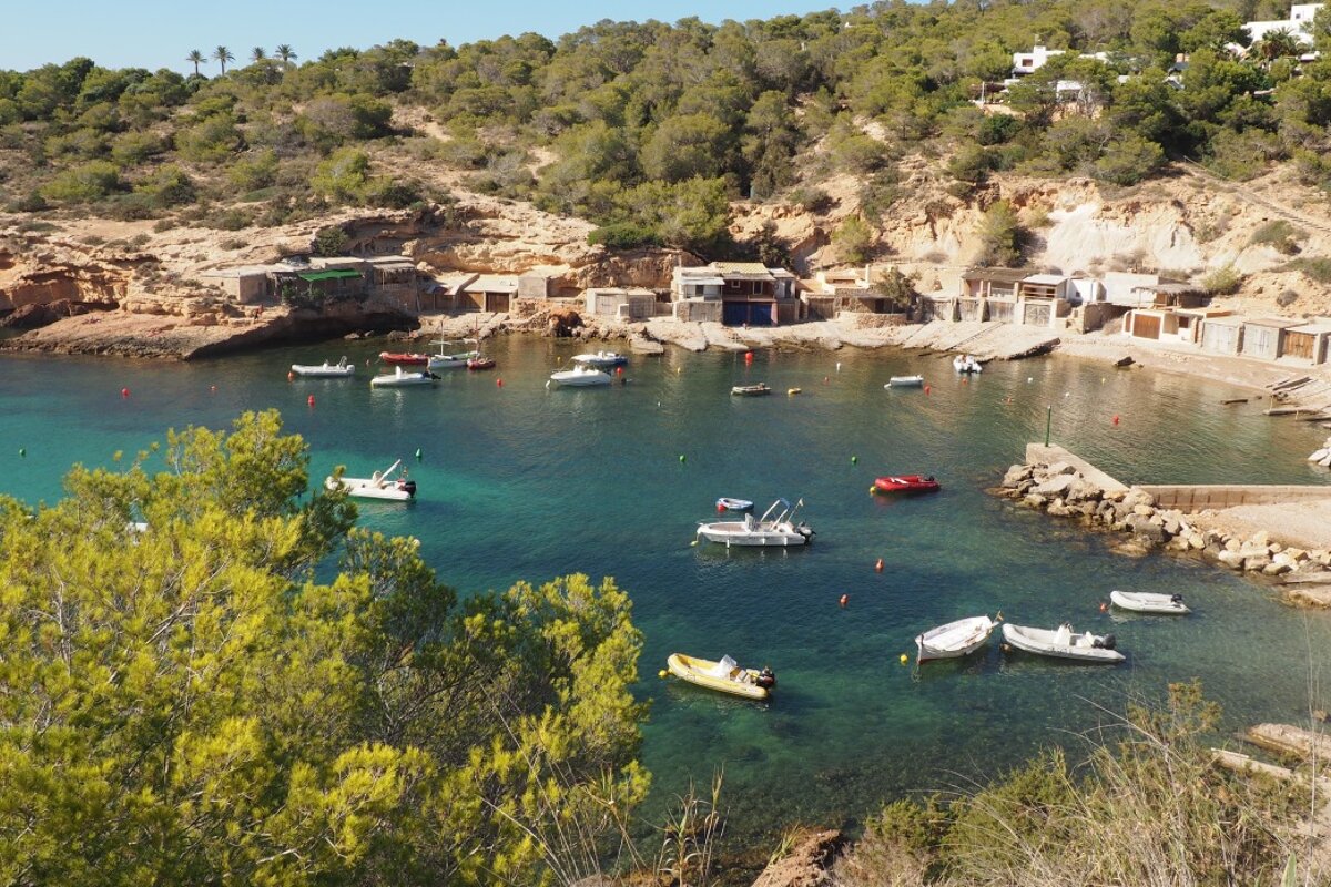 looking down onto cala corral in west ibiza