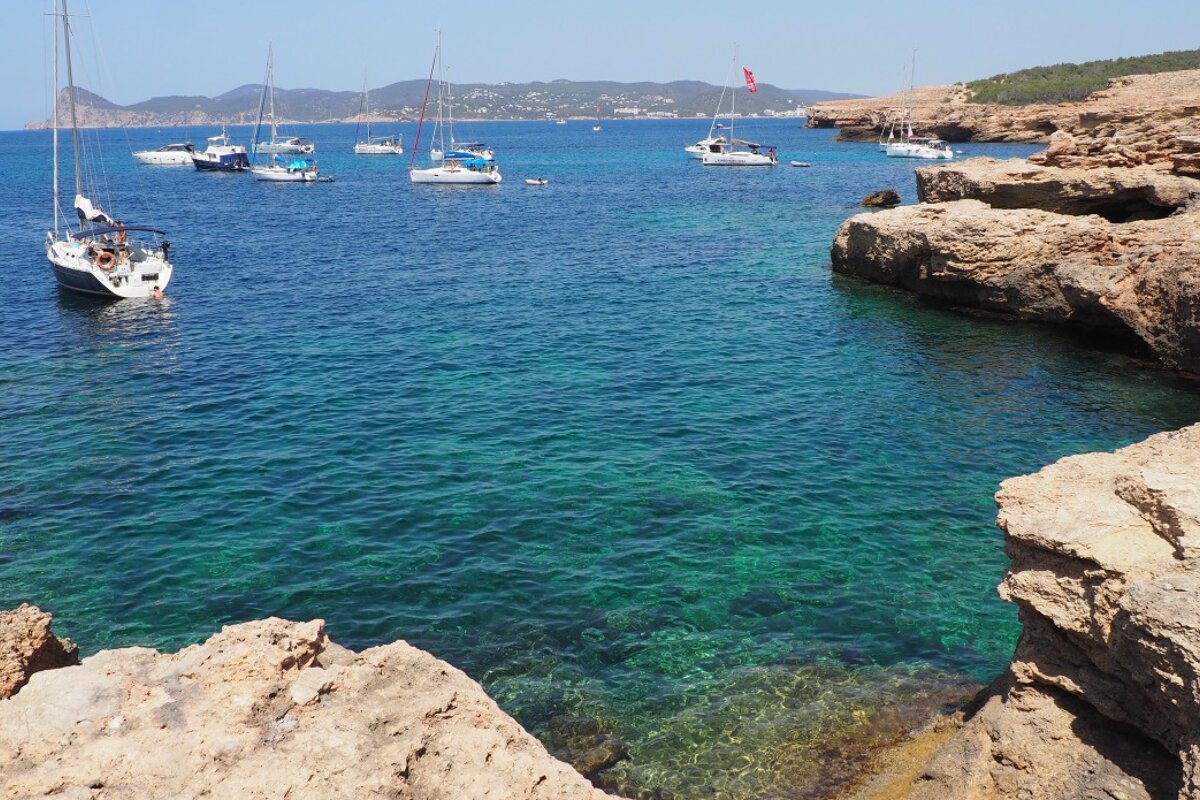 the rocky coastline of cala bassa ibiza