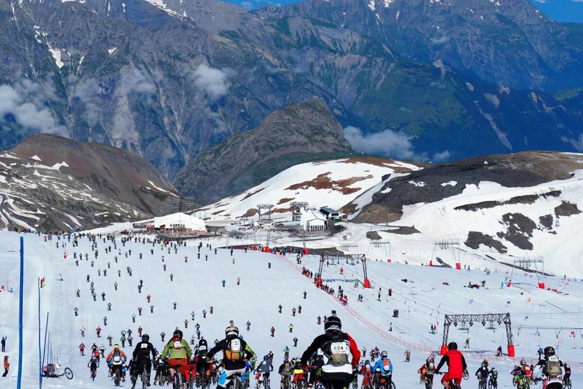 mountain bike race on a glacier