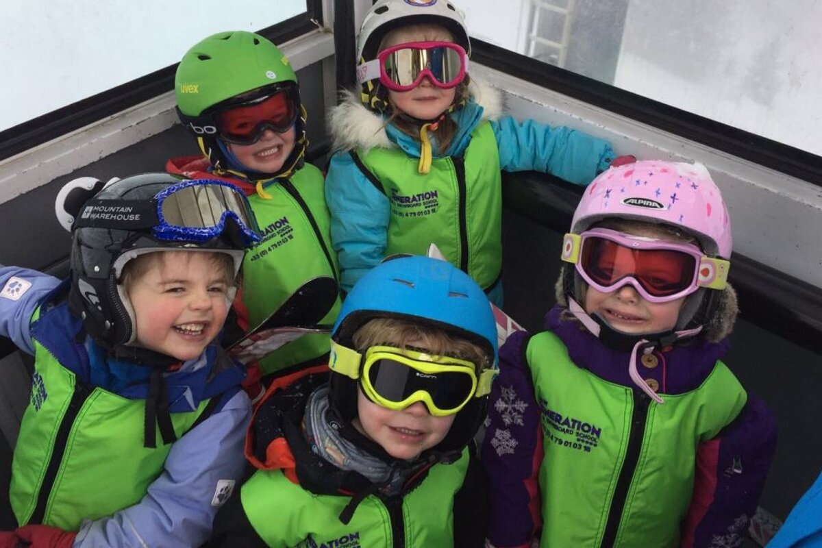 children in a ski lift