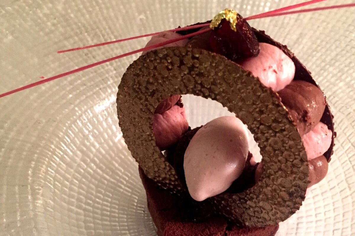 chocolate with sea salt shortbread and black cherry sorbet 