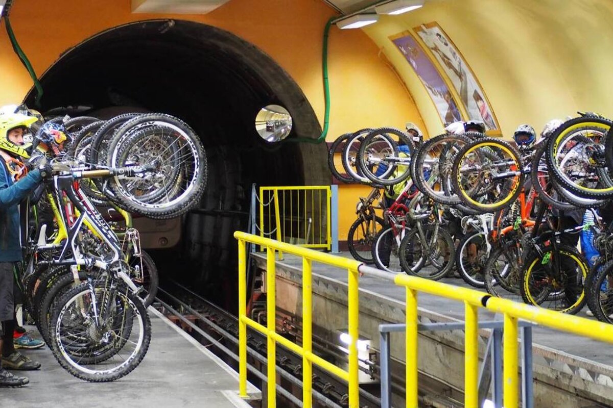 bikes lined up at a funicular