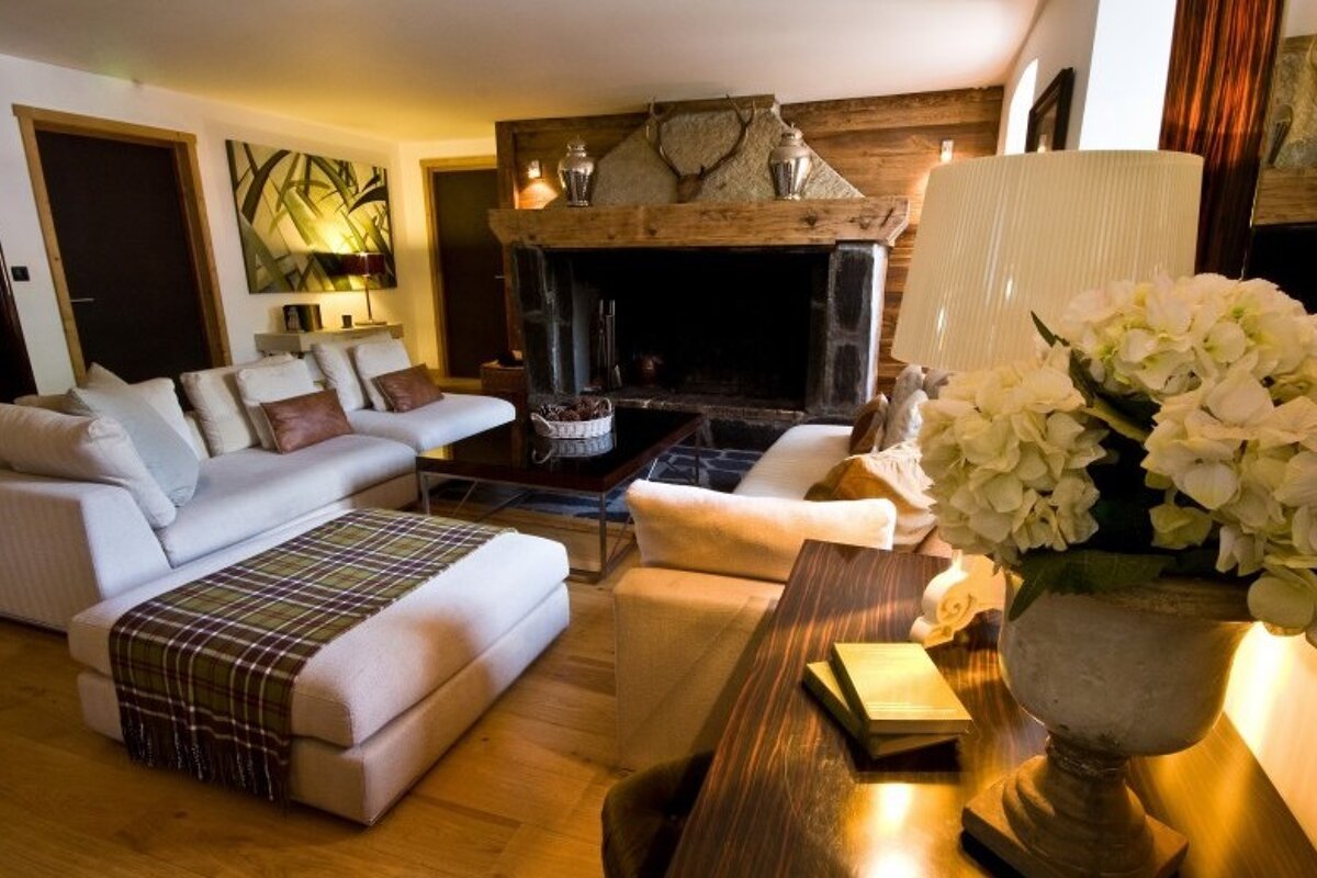 a lounge in a chalet