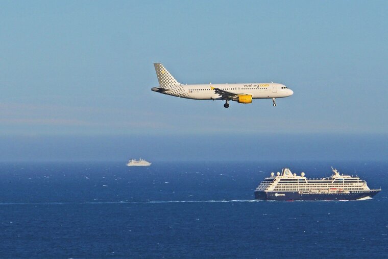 A plane and a ferry