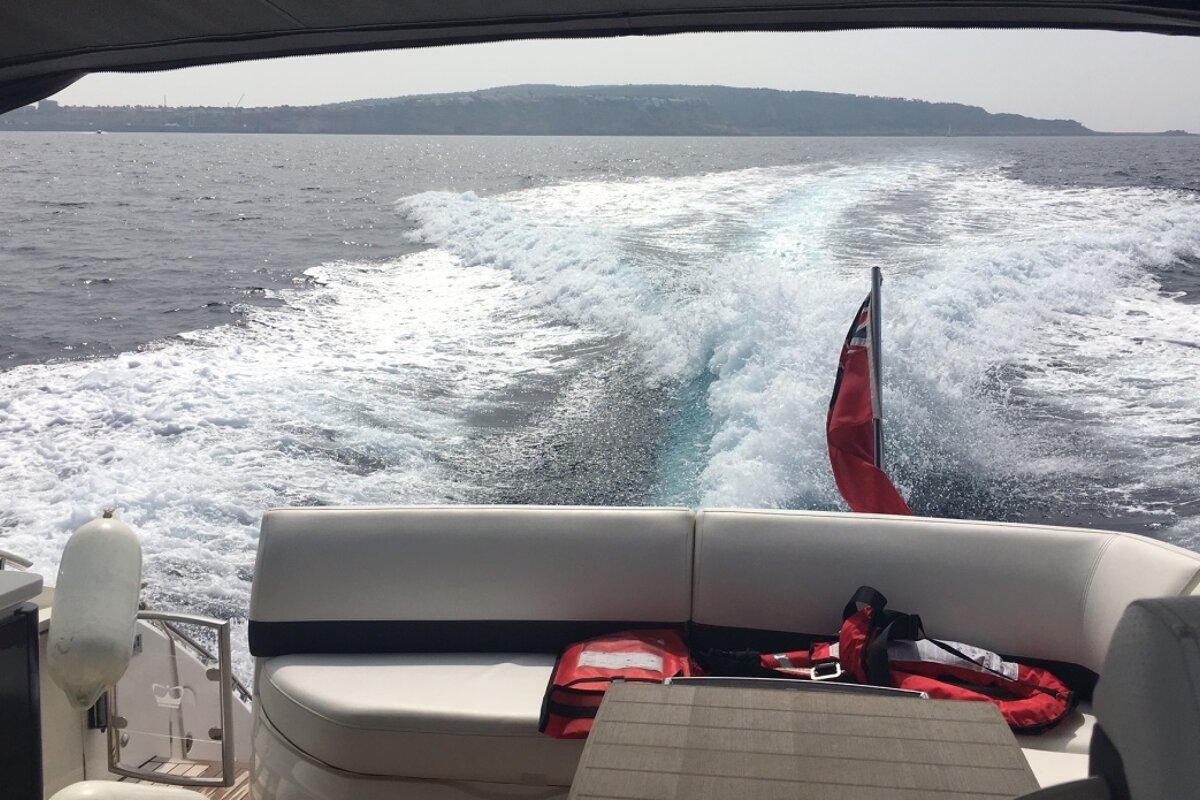 The wake behind the motor yacht in mallorca