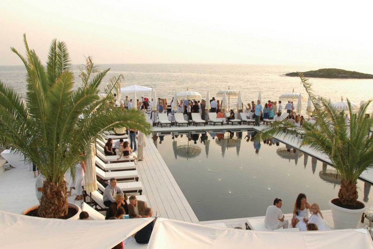 Evening sunset cocktails at puro beach in mallorca