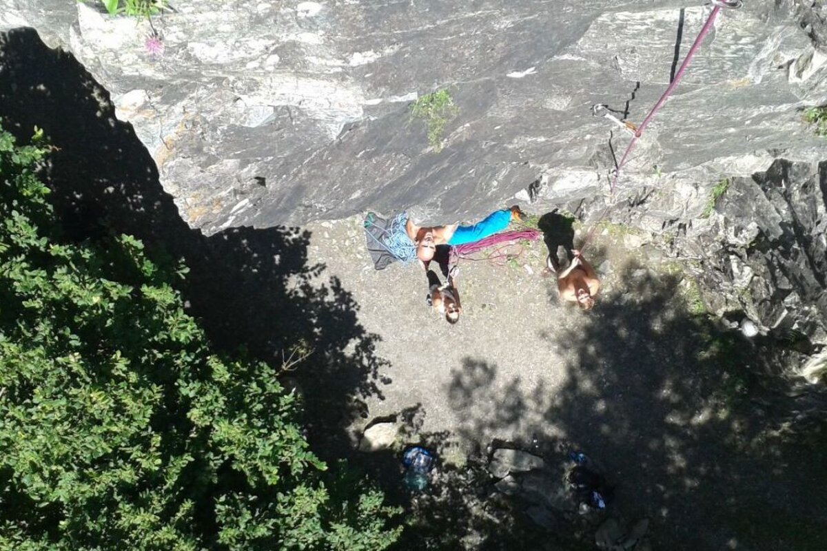 looking down a climbing wall