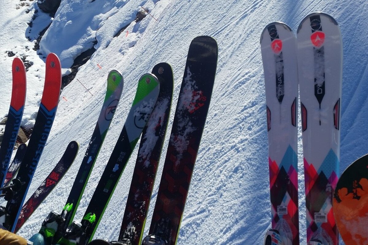 skis on a chair lift