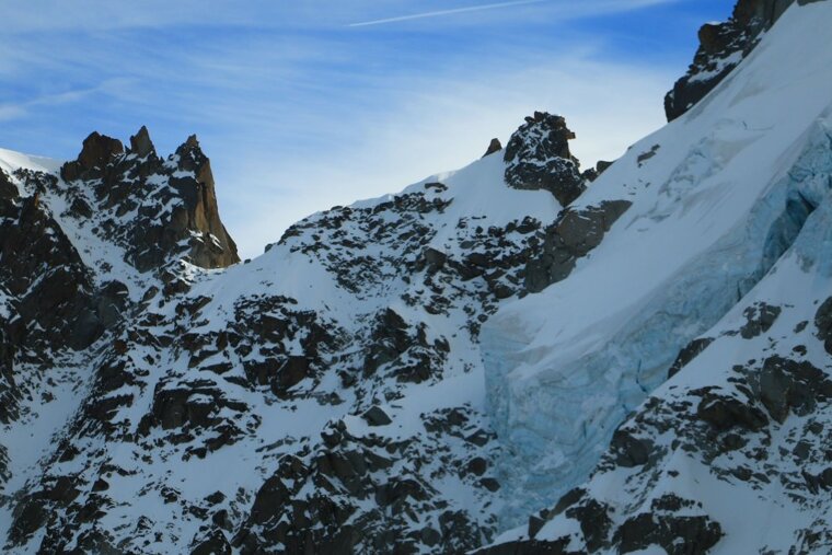 Glacial overhangs on Aiguille du Midi