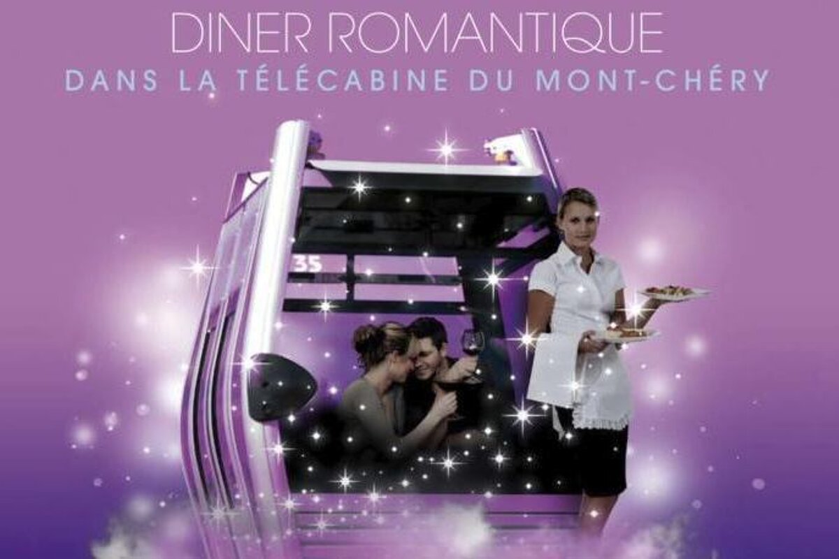 a poster for dinner in the Mont Vhery gondola in les gets