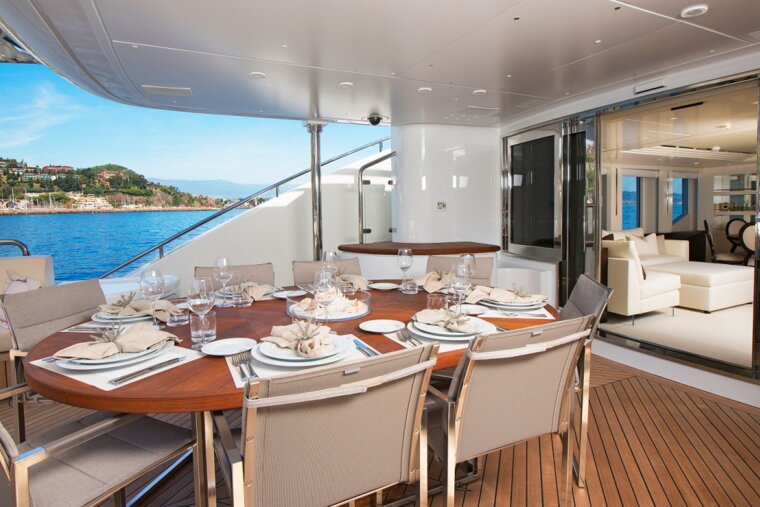 The dining area on the yacht