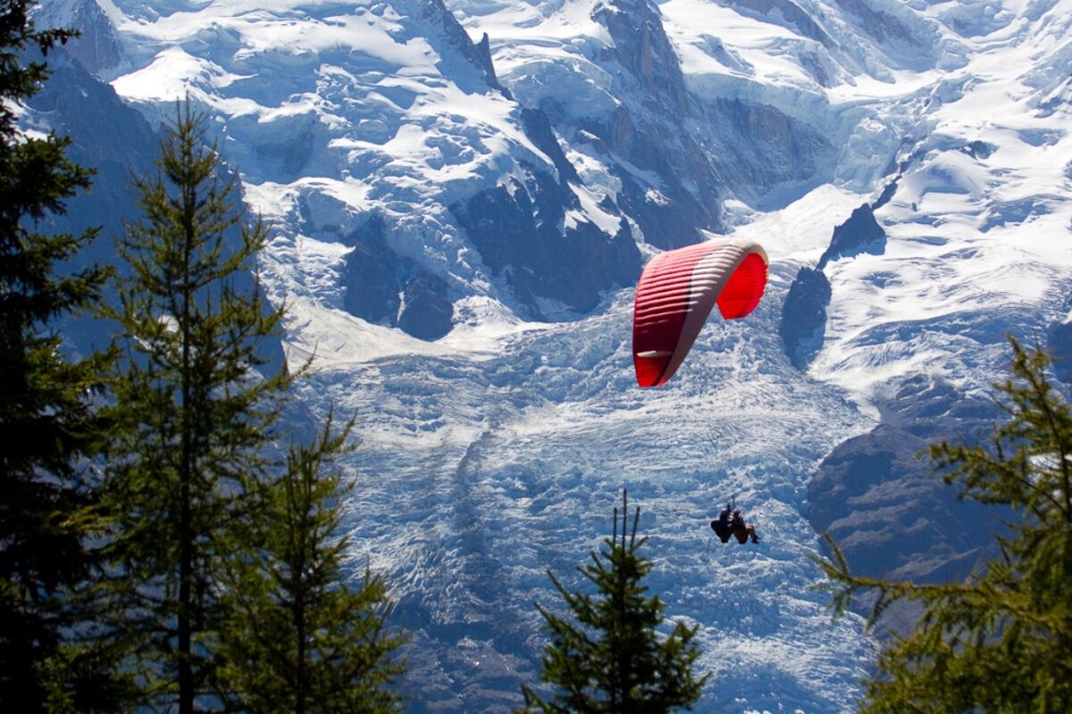 Paragliding over Chamonix in a tandem parapente
