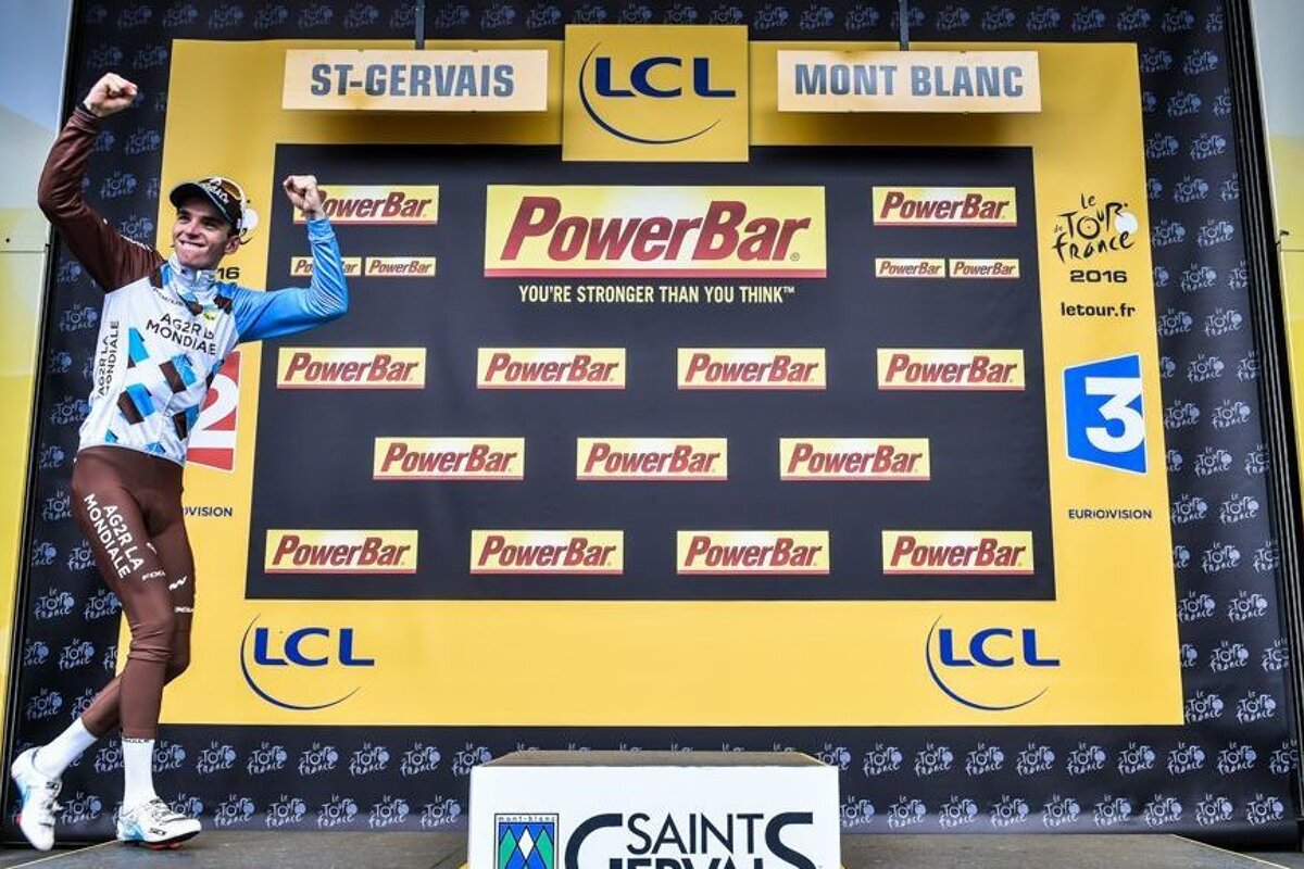 Romain Bardet takes to the podium in 2016 tour de france 